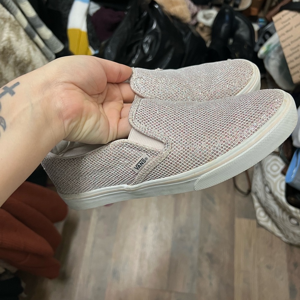 Vans sparkly pink slip ons